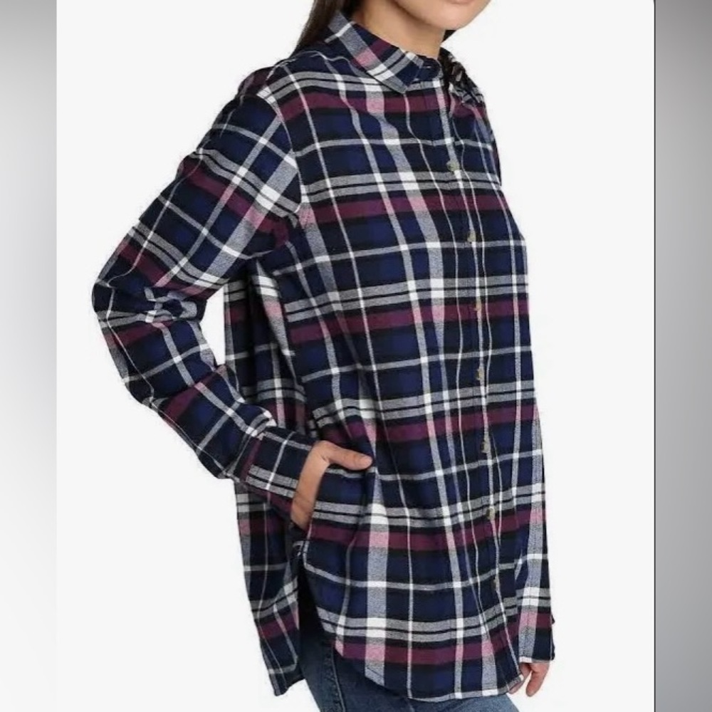 jachs girlfriend Navy and Pink Plaid Button-Up Shirt size large new with tag